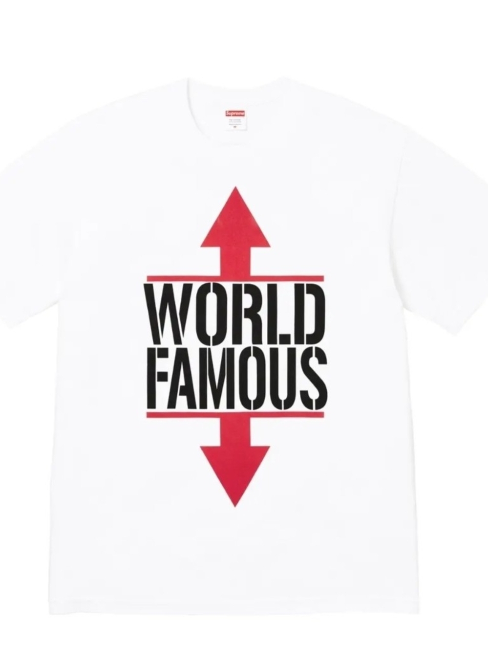 WORLD FAMOUS Tee - White with Black & Red Print
